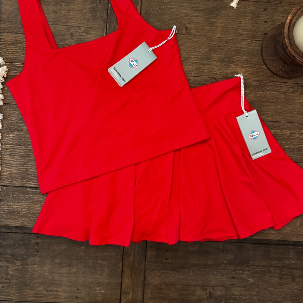 The Southern Shirt Company Bright Red Top and Skirt Set